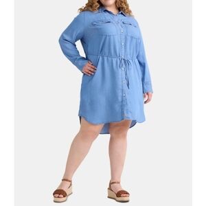 Terra & Sky Women's Size 4X (28W-30W) Long Sleeve Mini Shirt Dress Blue NWT